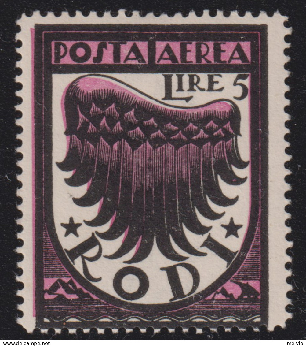 1934-Rodi (MLH=*) L.5 Ala Stilizzata I° Tiratura - Egée (Rodi)