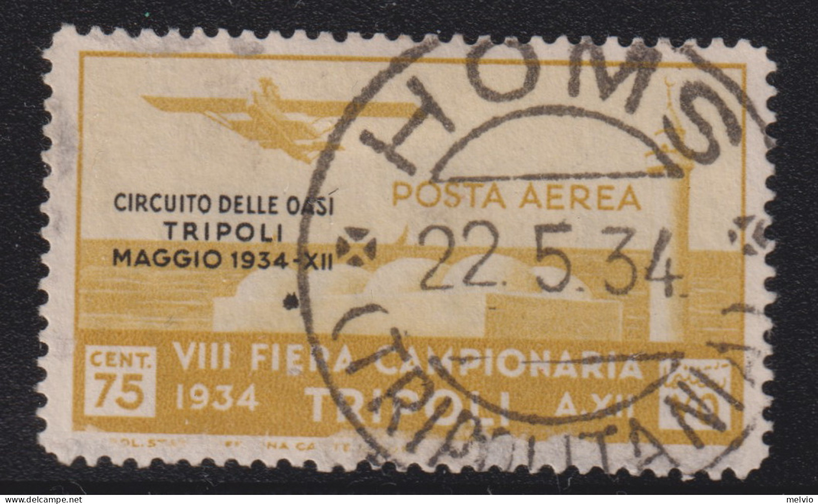 1934-Tripolitania (O=used) Posta Aerea 75c. Circuito Delle Oasi Con Annullo Di F - Tripolitaine