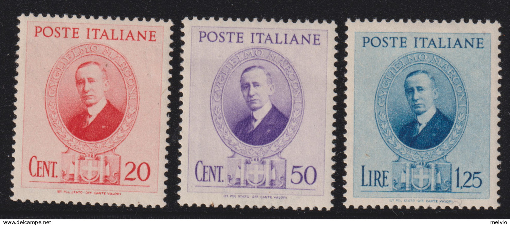 1938-Italia (MNH=**) Serie 3 Valori Marconi (436/38) - Nuevos