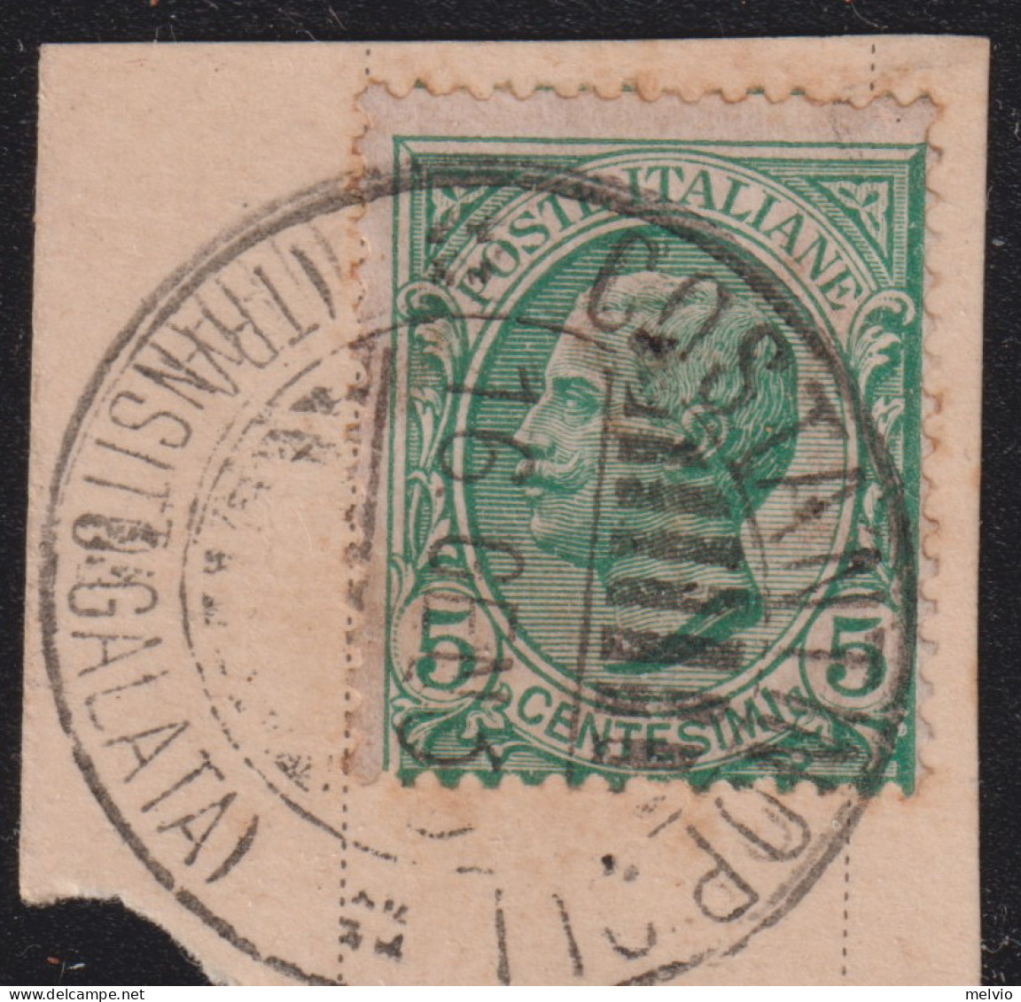 1909-Italia (F=on Pierce) 5c.Leoni Con Annullo Completo Di Costantinopoli Transi - Afgestempeld