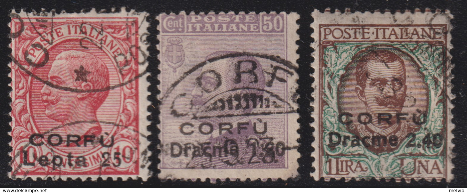 1923-Corfù (O=used) Serie Tre Valori Soprastampati Con Nuovo Valore In Moneta Gr - Corfù