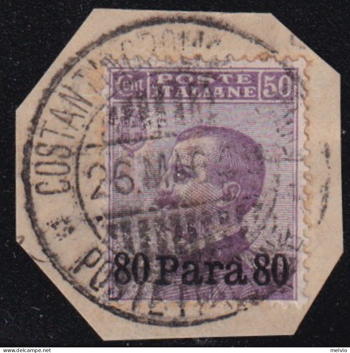 1908-Levante (F=on Piece) 80pa. Su 50c. Con Annullo Completo - Europese En Aziatische Kantoren