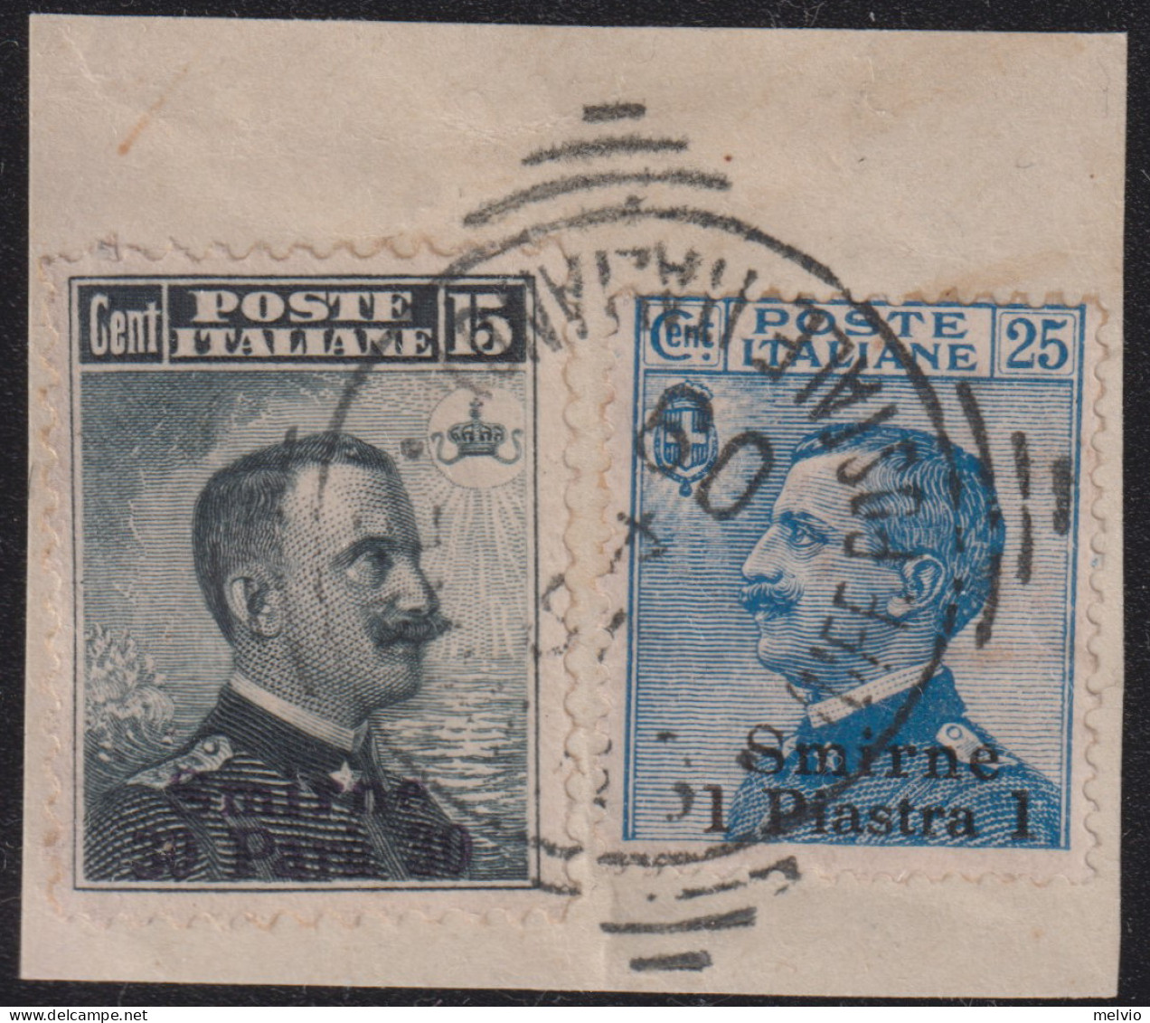 1909-Smirne (F=on Piece) 30pa.+1pi. Annullo Completo - European And Asian Offices