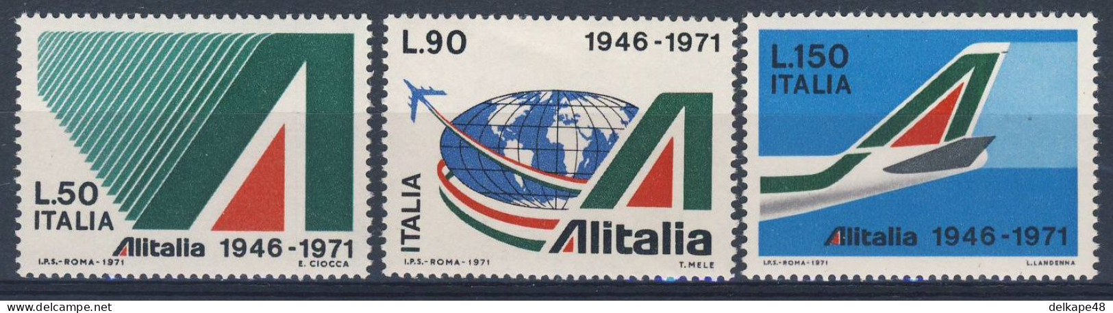 Italy Italie Italia 1971 Mi 1343 /5 YT 1080 /2 SG 1291 /3 ** 25th Ann. Alitalia State Airlines - Emblem, Globe, Boeing - Other (Air)