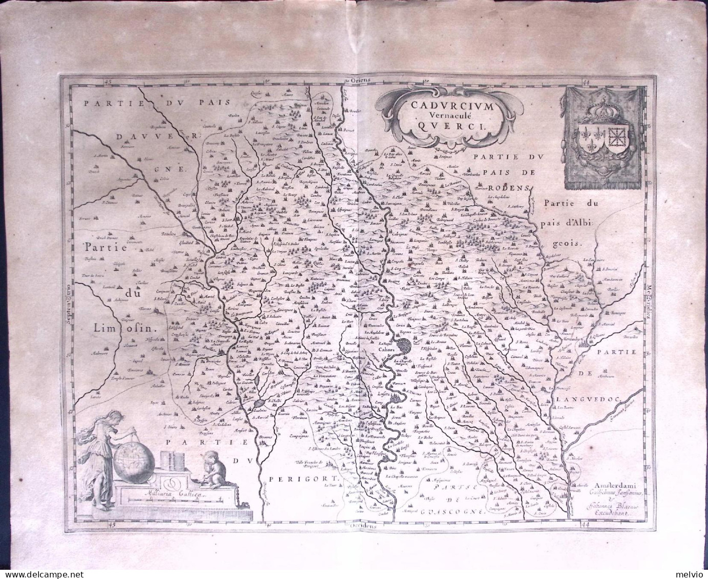 1650-Cadurcium Vernacule Querci Blaeu Dim.38x50 Cm. - Landkarten