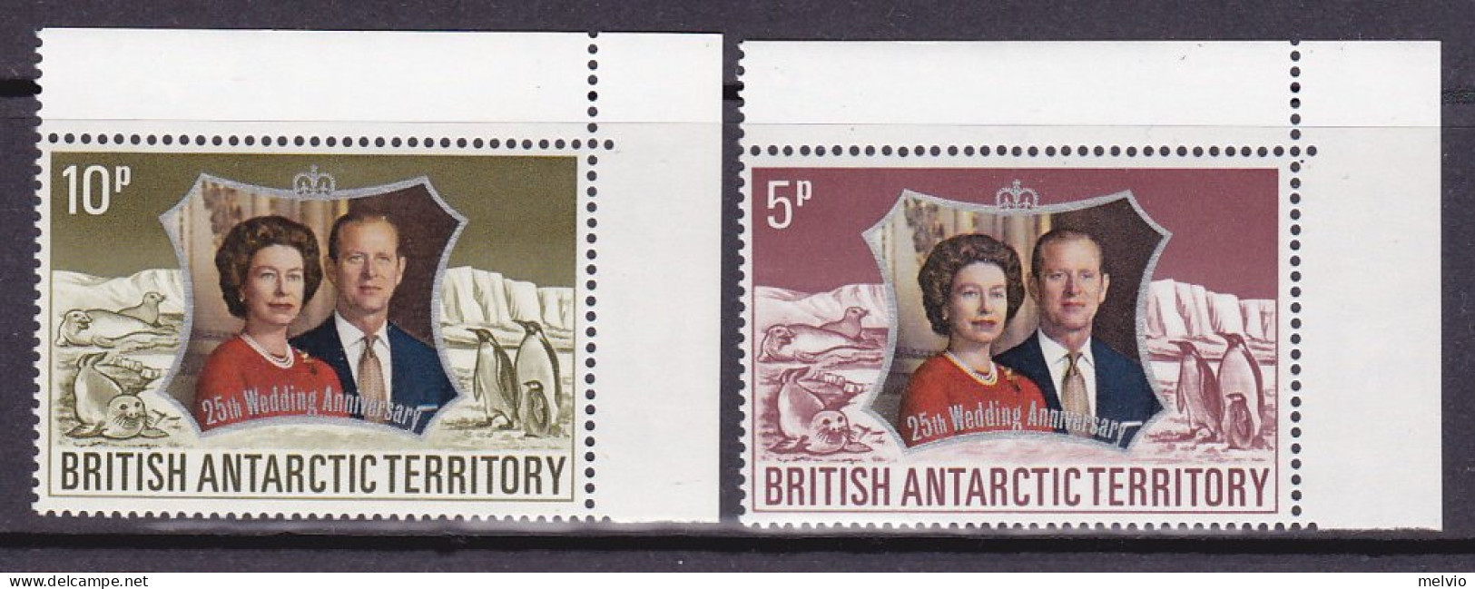 1972-Antartico Britannico (MNH=**) S.2v."25 Anniversario Nozze D'argento Elisabe - Ungebraucht
