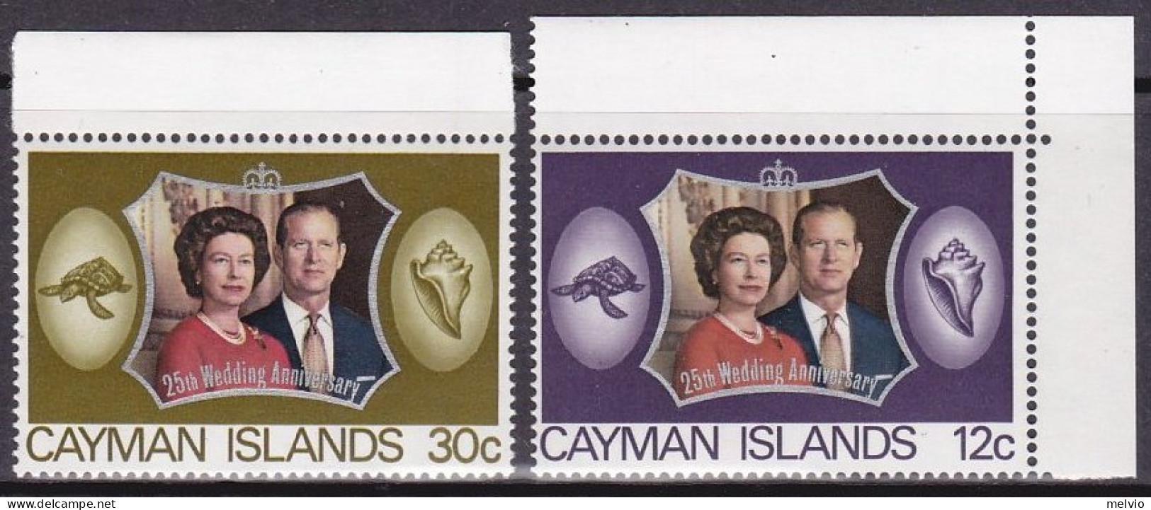 1972-Cayman (MNH=**) S.2v."25 Anniversario Nozze D'argento Elisabetta II" - Kaimaninseln