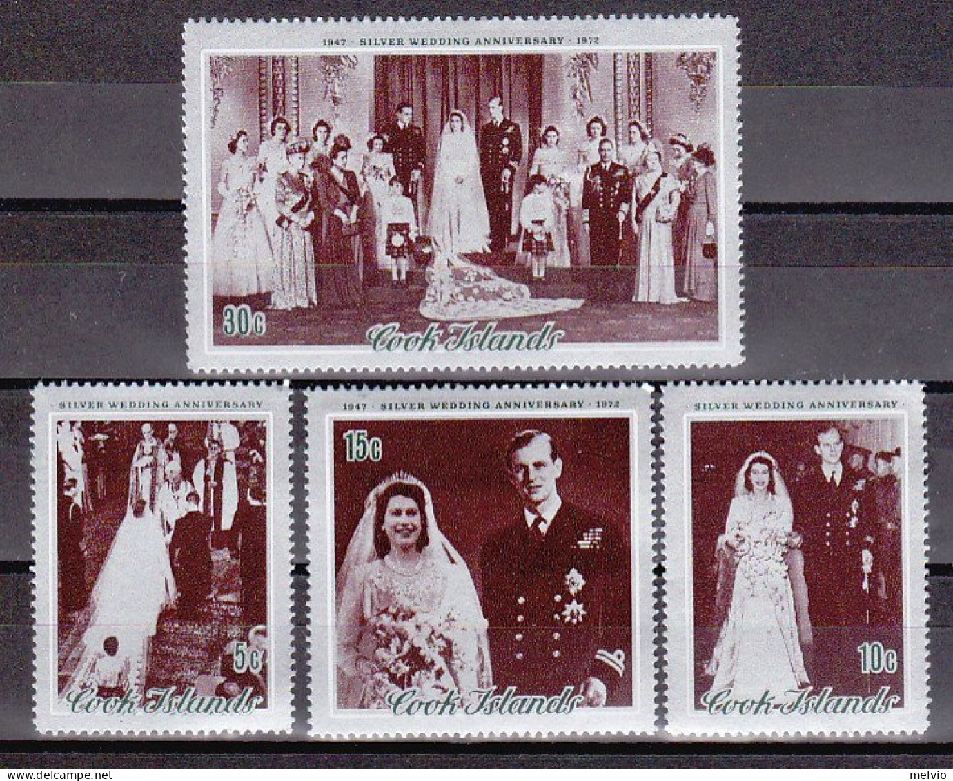 1972-Cook Isole (MNH=**) S.4v."25 Anniversario Nozze Elisabetta II" - Cookeilanden