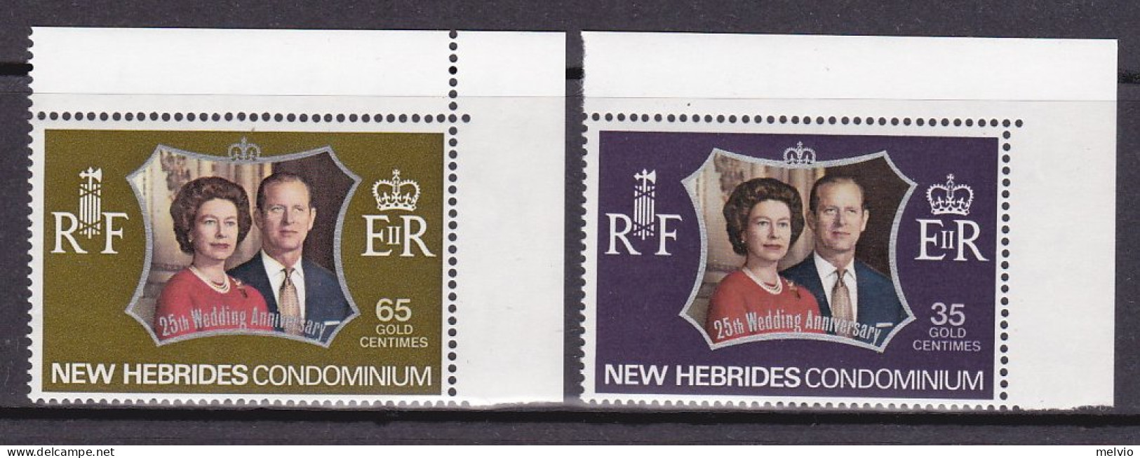 1972-Nuove Ebridi (MNH=**) S.2v."25 Anniversario Nozze D'argento Elisabetta II" - Oblitérés