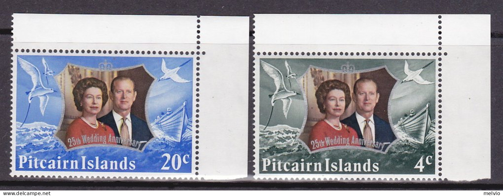 1972-Pitcairn Isole (MNH=**) S.2v."25 Anniversario Nozze D'argento Elisabetta II - Pitcairninsel