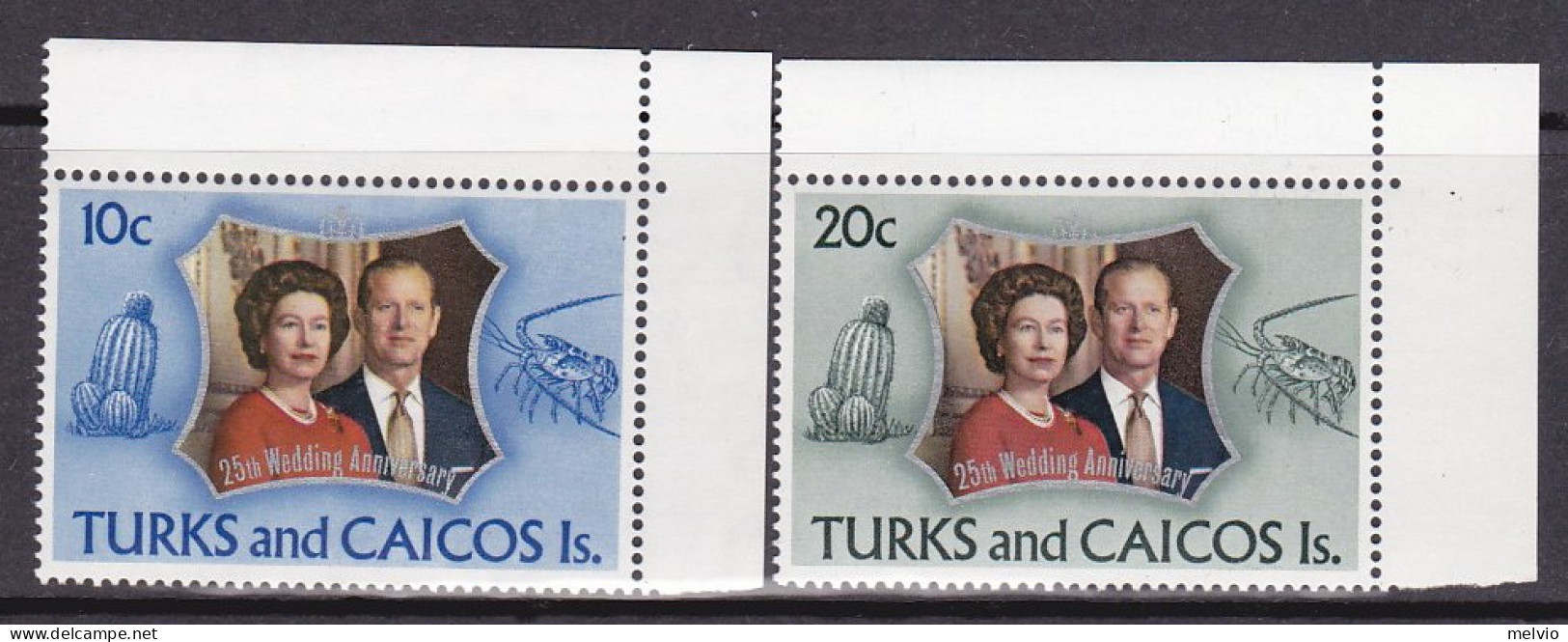1972-Turks Et Caicos (MNH=**) S.2v."25 Anniversario Nozze D'argento Elisabetta I - Turks & Caicos (I. Turques Et Caïques)