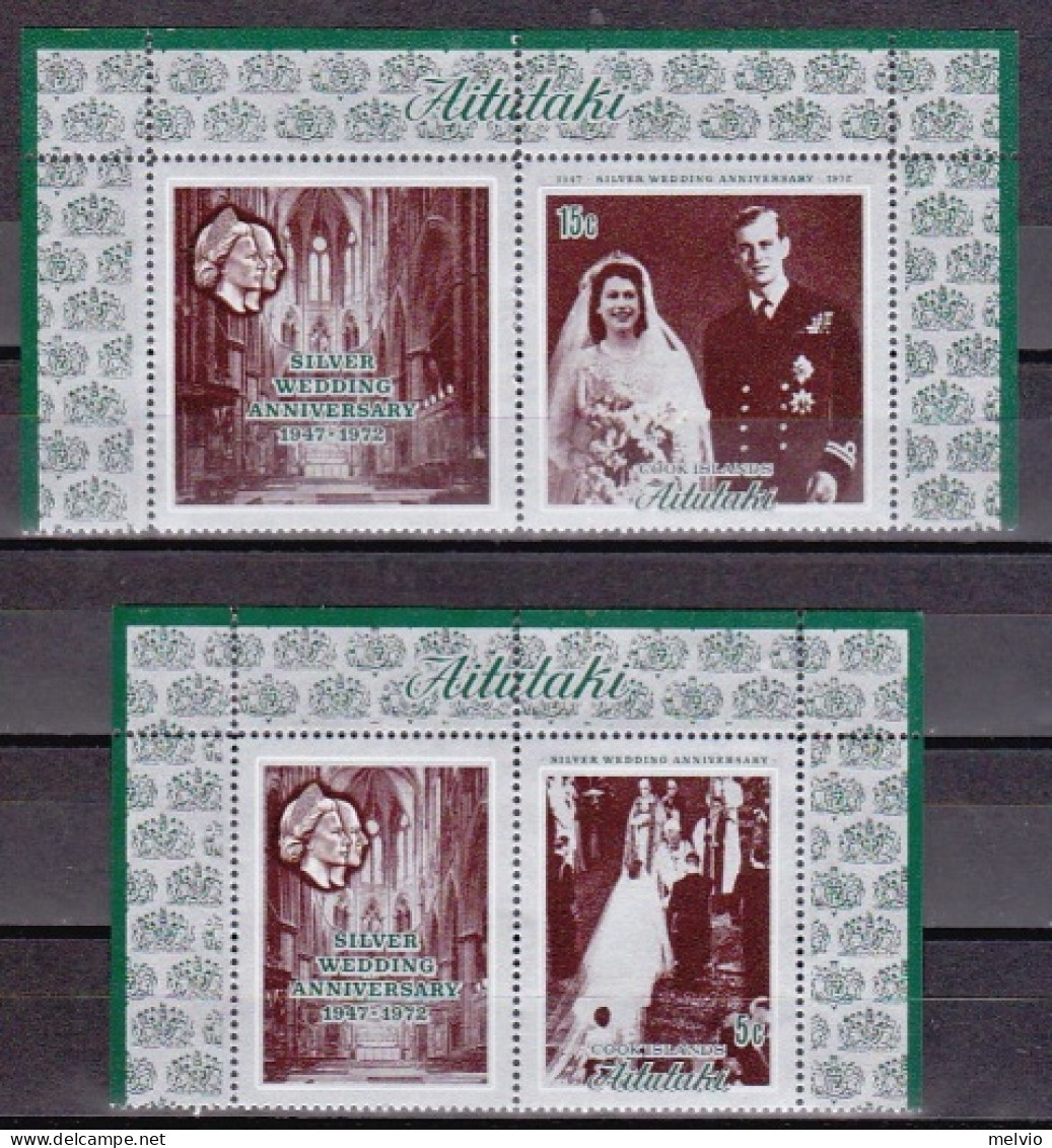 1972-Aitutaki (MNH=**) S.2v."Nozze D'argento Di Elisabetta II" Con Intero Bordo  - Aitutaki