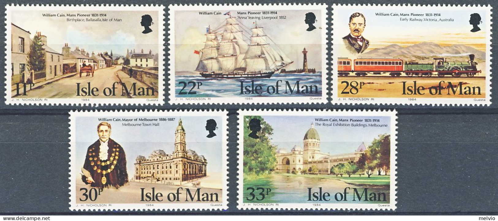 1984-Isola Di Man (MNH=**) S.5v." William Cain Pioniere In Australia" - Man (Insel)