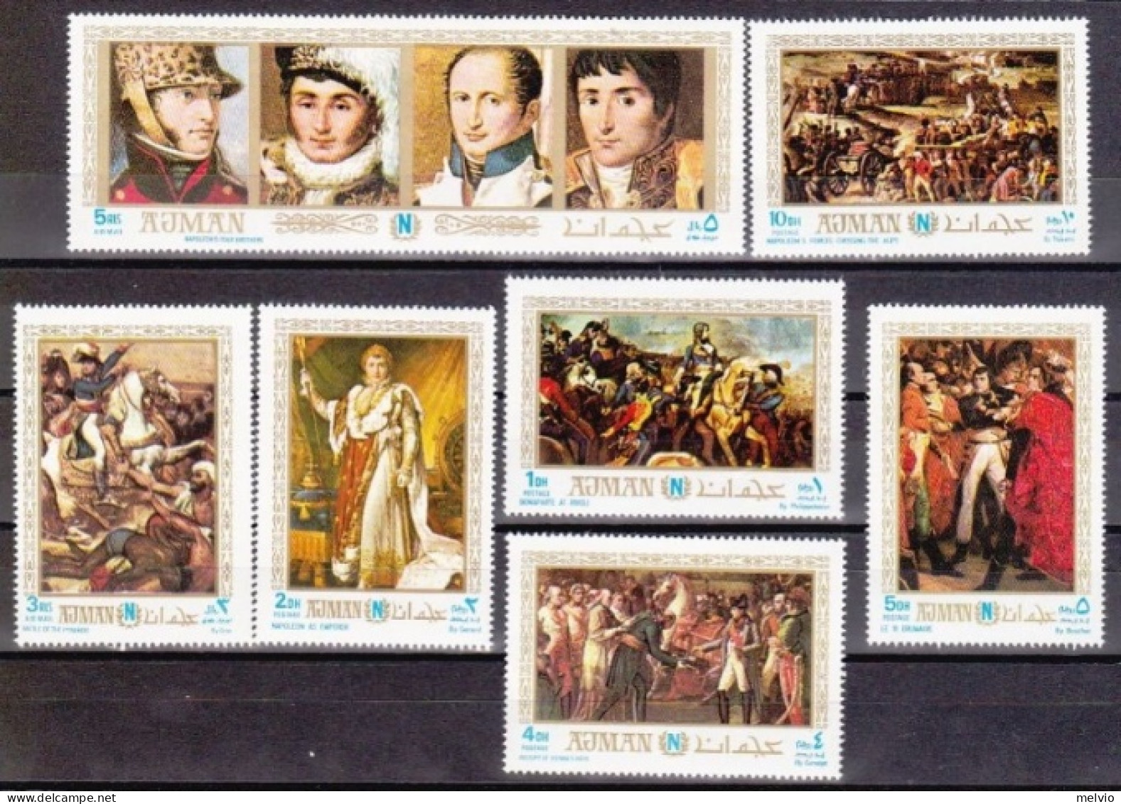 1969-Ajman (MNH=**) S.7v."Napoleone Bonaparte Bicentenario Della Nascita,quadri" - Adschman