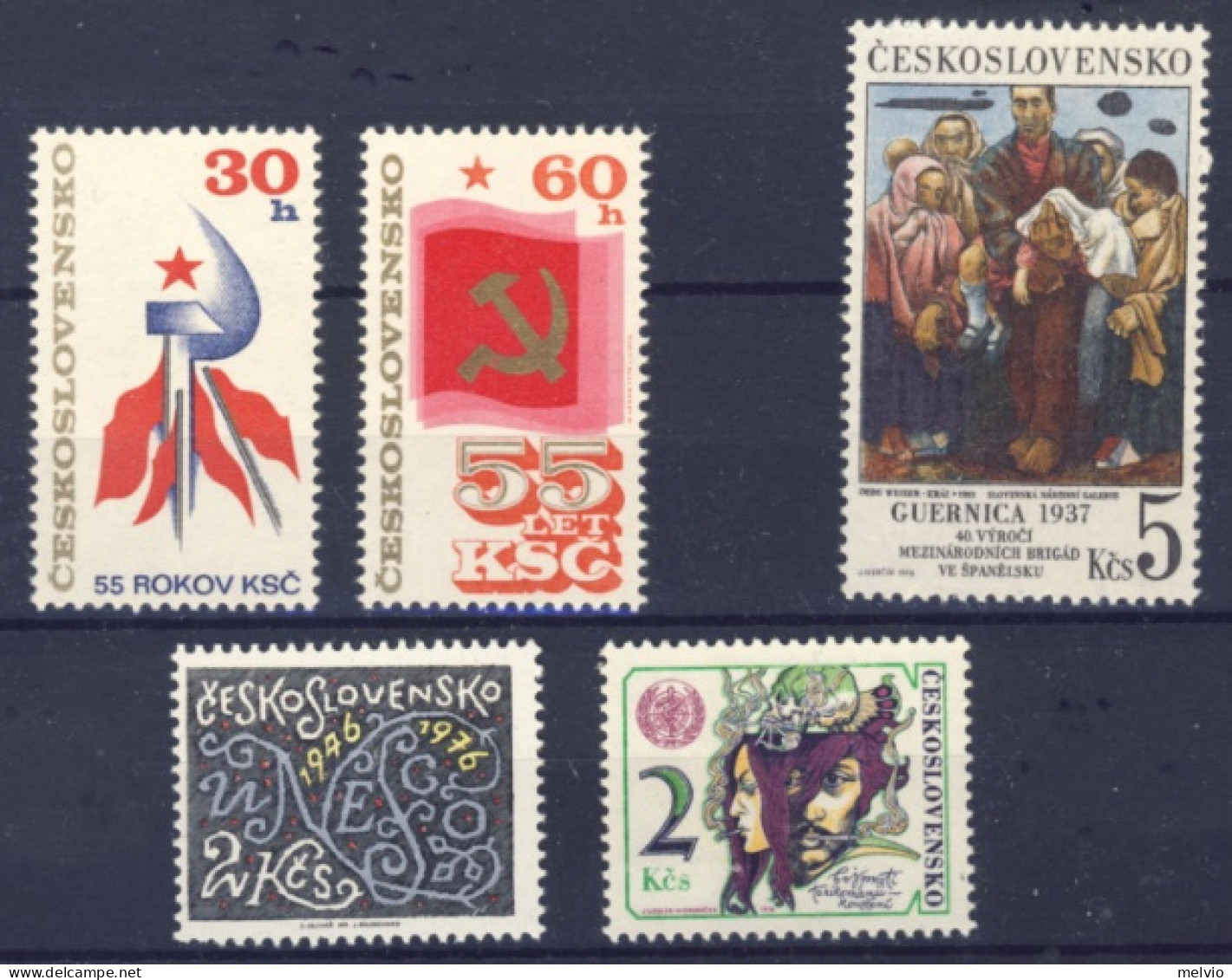 1976-Cecoslovacchia (MNH=**) 3 Serie 5 Valori Campagna Contro Il Fumo, Guernica, - Otros & Sin Clasificación
