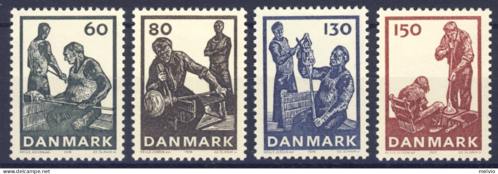1976-Danimarca (MNH=**) Serie 4 Valori Dell'industria Del Vetro - Other & Unclassified