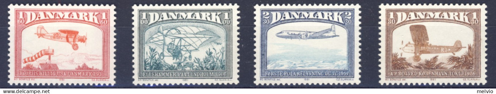 1981-Danimarca (MNH=**) Serie 4 Valori Storia Dell'aviazione - Andere & Zonder Classificatie