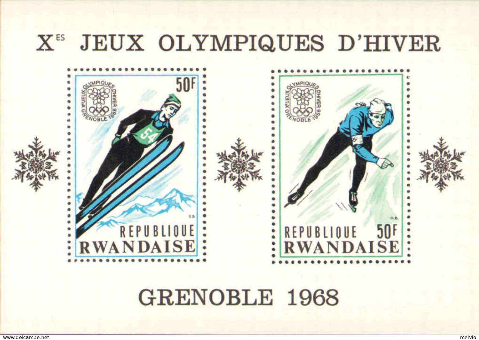 1967-Rwanda (MNH=**) Foglietto S.2v."10 Giochi Olimpici Invernali A Grenoble"cat - Autres & Non Classés