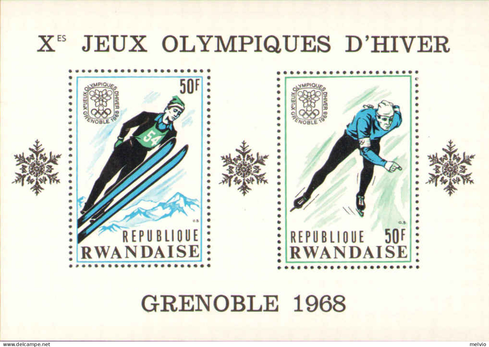 1967-Rwanda (MNH=**) Foglietto S.2v."10 Giochi Olimpici Invernali A Grenoble"cat - Altri & Non Classificati