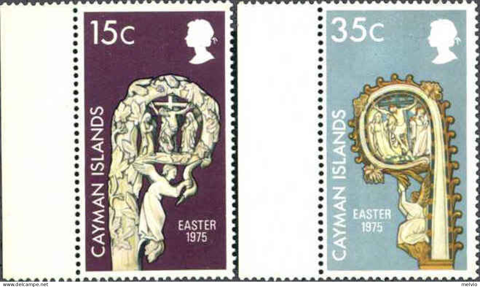 1975-Cayman (MNH=**) S.2v."Natale,sculture D'avorio"cat.Yvert Euro 2 - Kaimaninseln