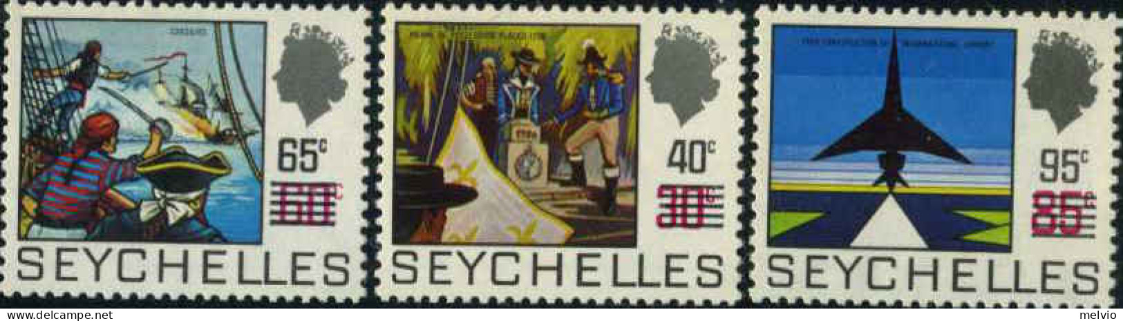 1972-Seychelles (MNH=**) S.3v."Elisabetta II°e Soggetti Diversi Soprastampati" - Seychellen (...-1976)