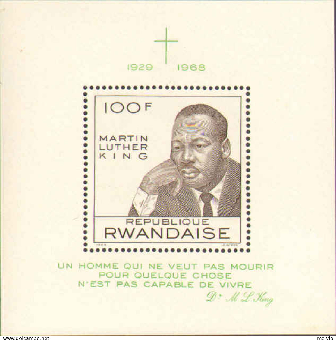 1968-Rwanda (MNH=**) Foglietto S.1v."Martin Luther King"cat.Yvert 2009 Euro 4 - Andere & Zonder Classificatie