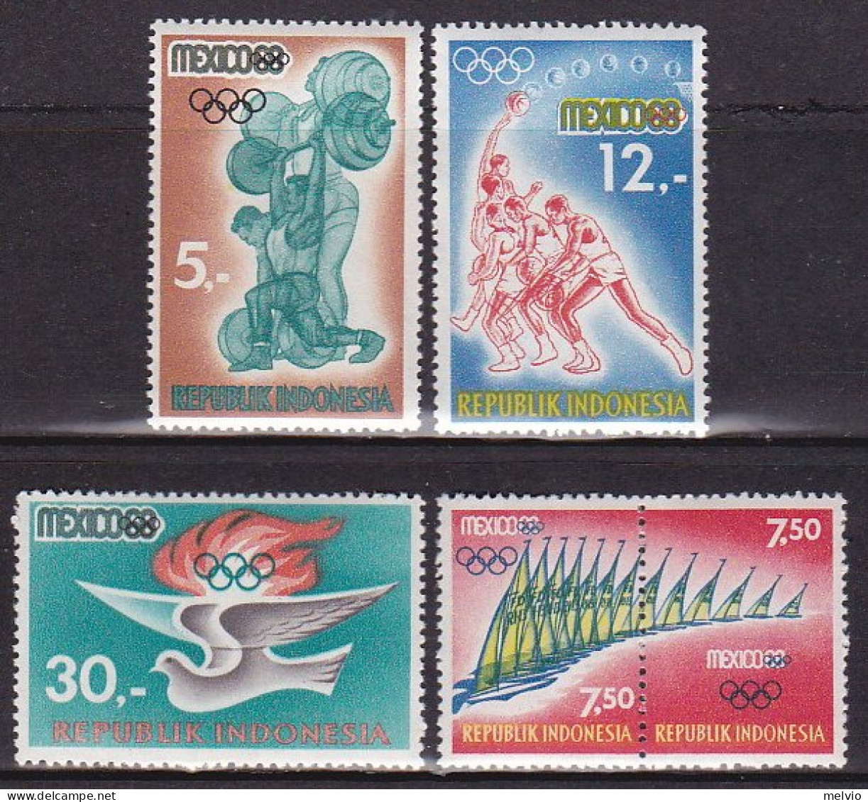 1968-Indonesia (MNH=**) S.4v."Olimpiadi Di Mexico" - Indonesië