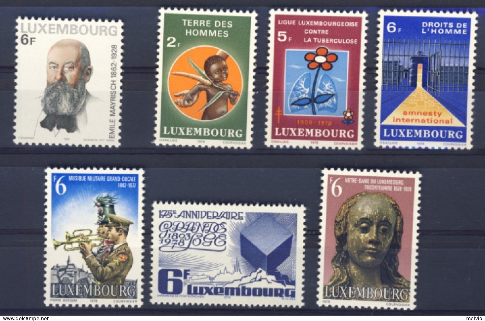 1978-Lussemburgo (MNH=**) 5 Serie 7 Valori Illustri, Anniversario Loggia Massoni - Sonstige & Ohne Zuordnung