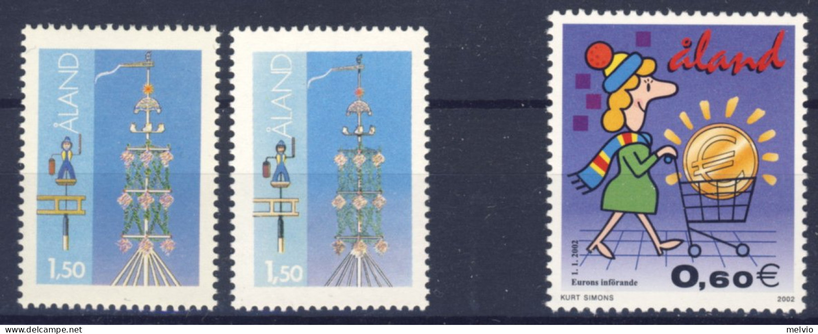 1985/2002-Aland (MNH=**) 3 Valori Folclore Locale (carta Normale E Fluorescente) - Aland