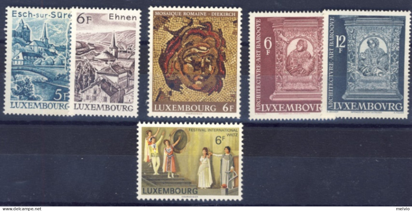 1977-Lussemburgo (MNH=**) 4 Serie 6 Valori Vedute, Mosaico, Festival Internazion - Otros & Sin Clasificación