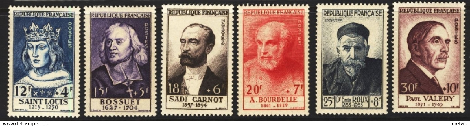 1954-Francia (MNH=**) S.6v.personaggi Famosi Famous Persons "Saint Louis, Bossue - Nuovi