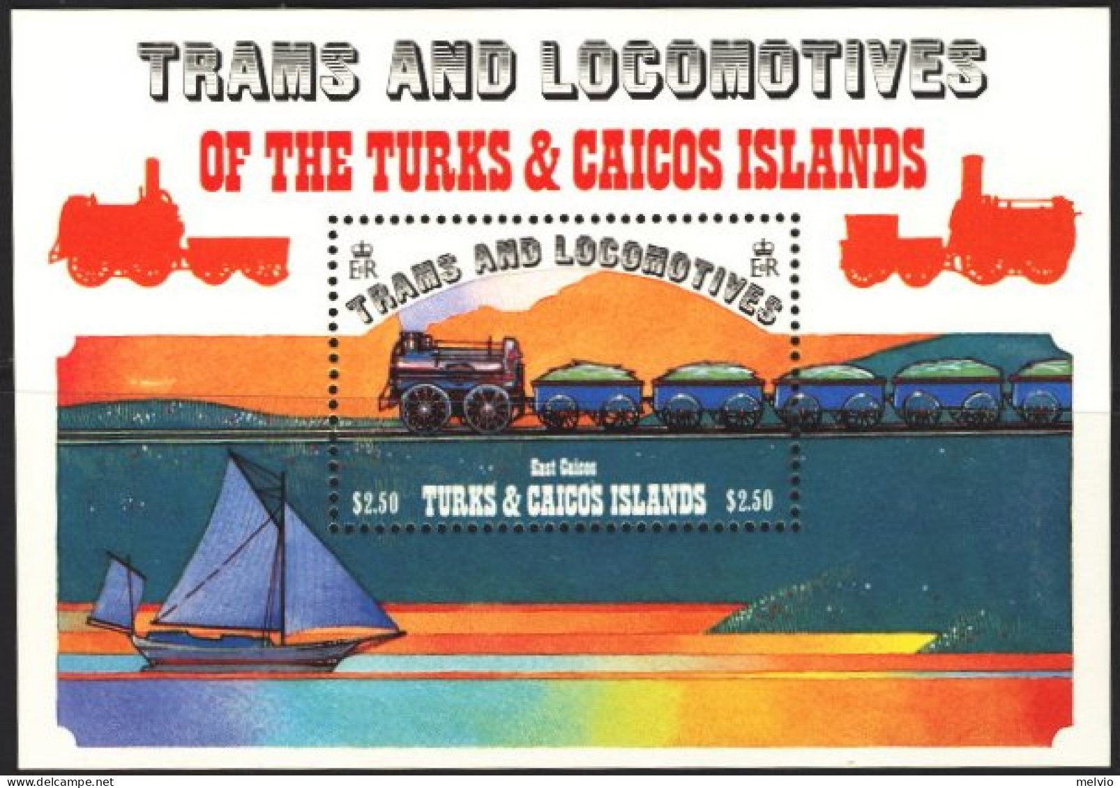 1983-Turks Et Caicos (MNH=**) Foglietto S.1v."Locomotives" - Turks & Caicos (I. Turques Et Caïques)