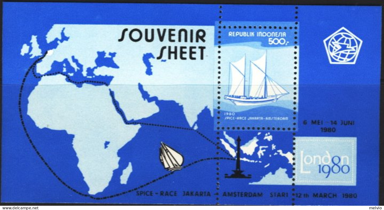 1980-Indonesia (MNH=**) Foglietto S.1v."London 80" - Indonesië