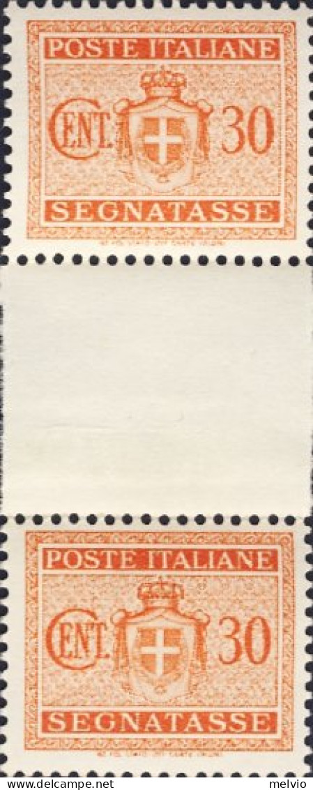 1945-Italia (MNH=**) Coppia Segnatasse 30c.arancio Senza Filigrana Con Interspaz - Ongebruikt