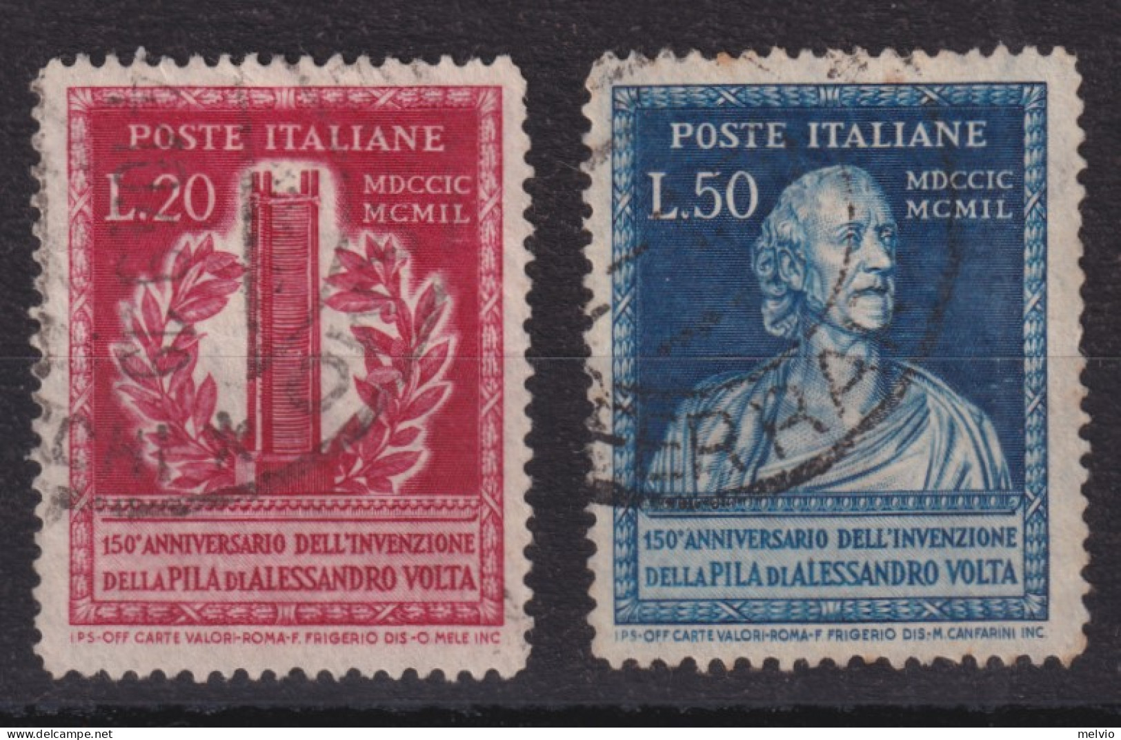 1949-Italia (O=used) S.2 Valori 150^ Anniversario Invenzione Pila Di Volta - 1946-60: Nieuw/plakker