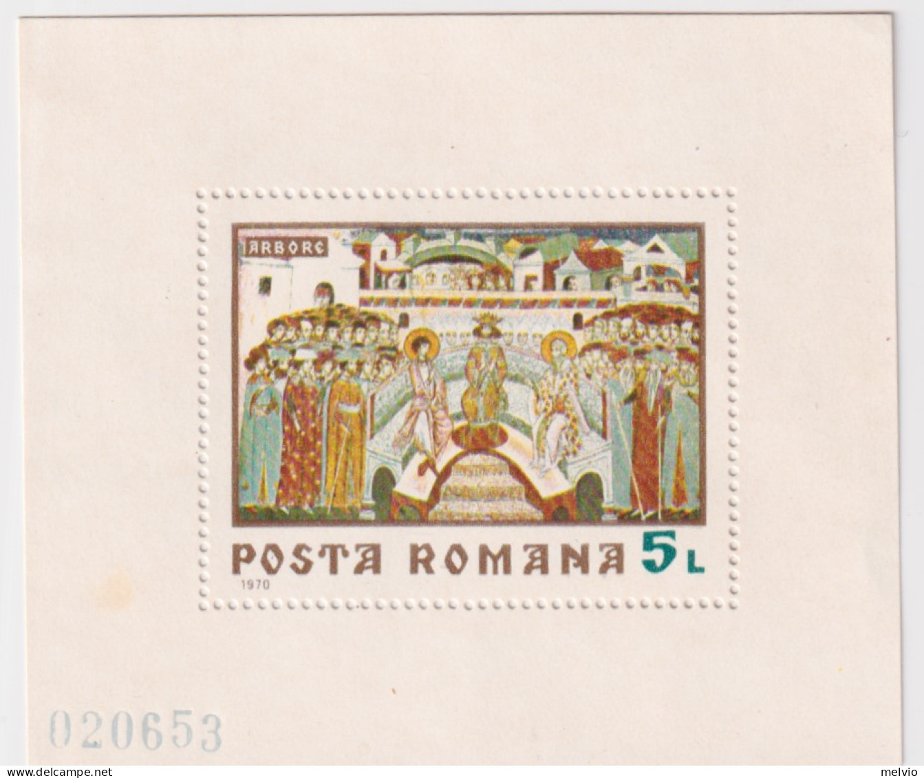 1970-Romania (MNH=**) Foglietto 5l.affreschi Provenienti Da Monasteri Moldavi - Autres & Non Classés