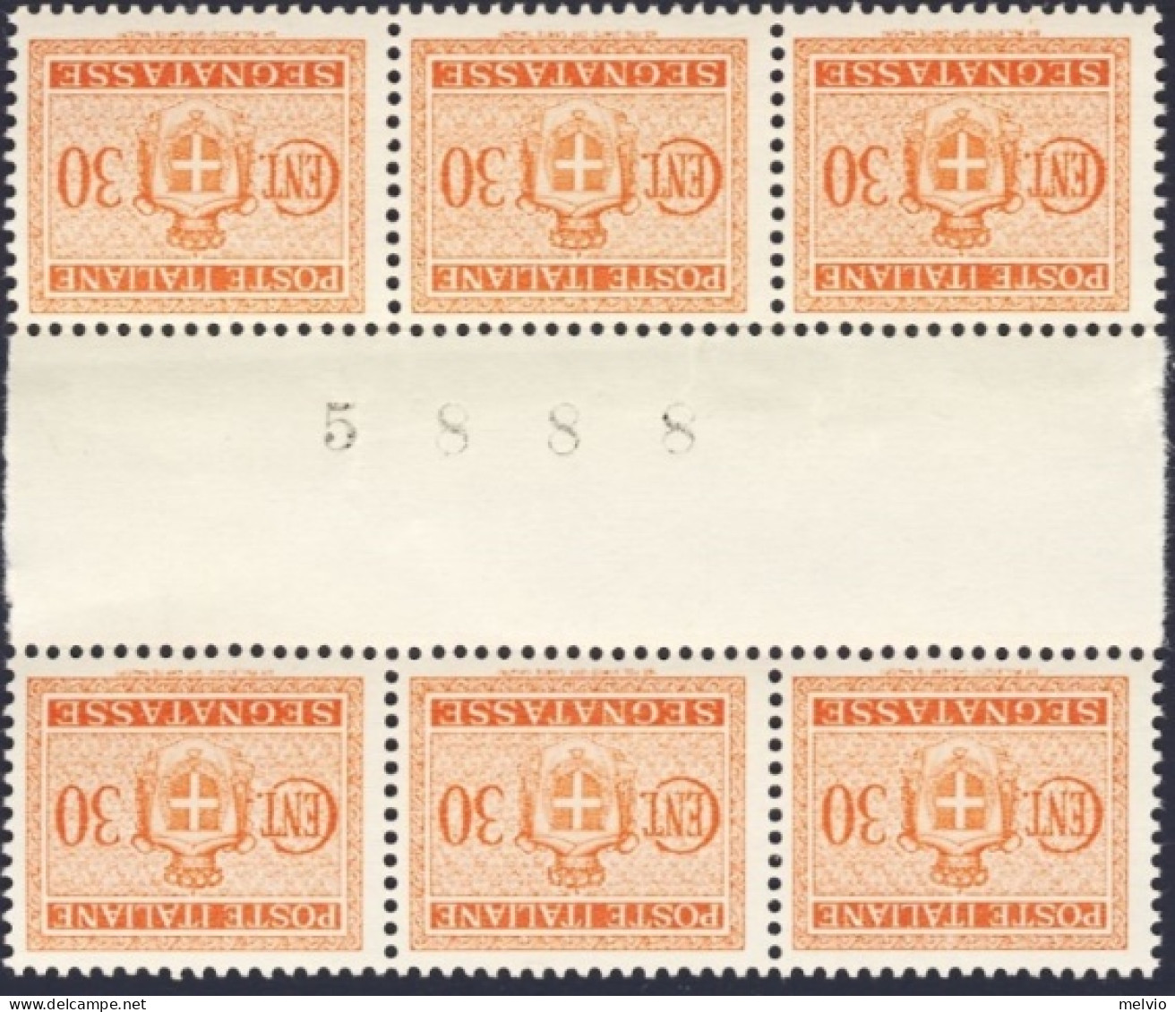 1945-Italia (MNH=**) Sestina Segnatasse 30c.arancio Senza Filigrana Con Interspa - Mint/hinged