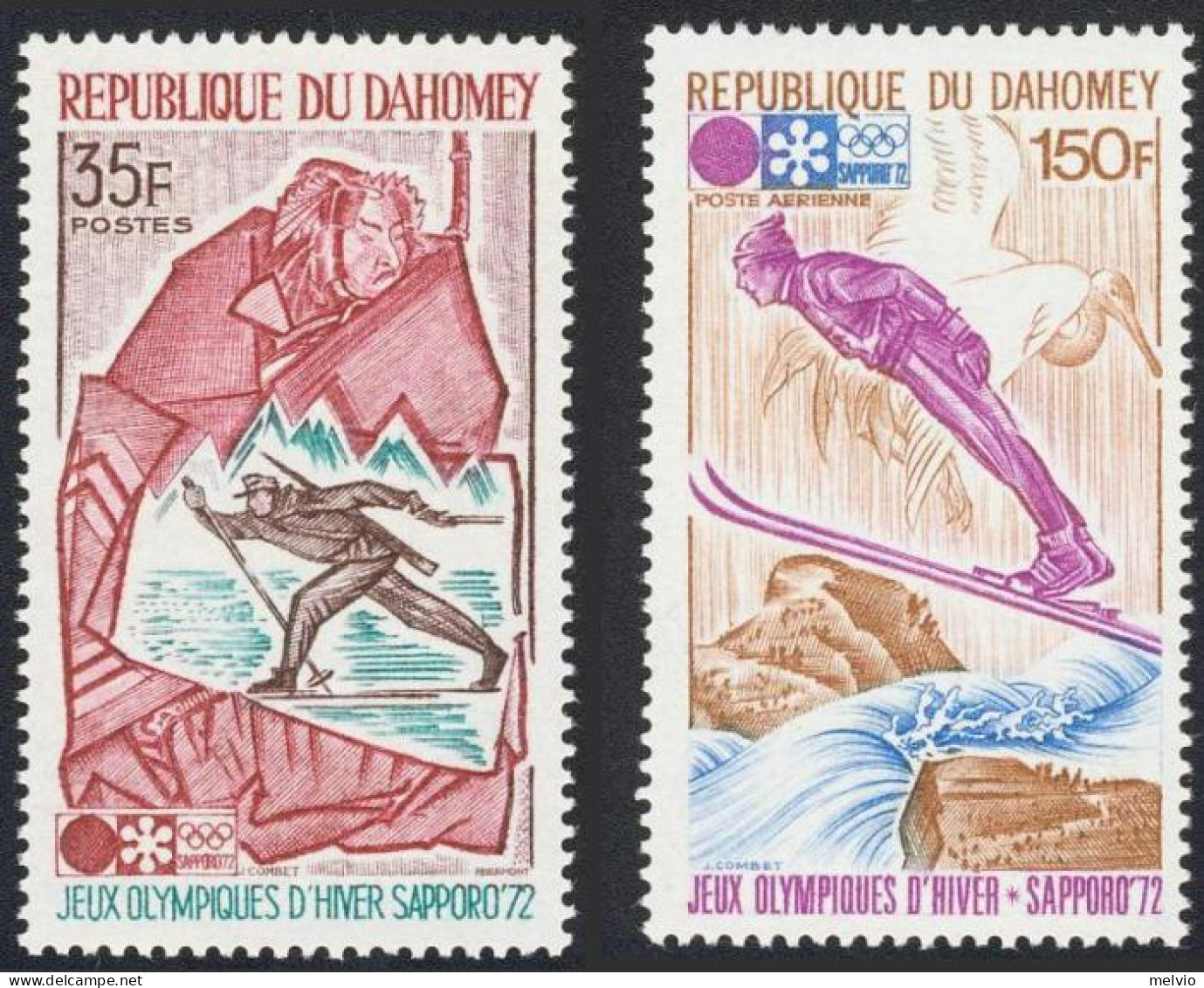 1972-Dahomey (MNH=**) S.2v."Giochi Olimpici Invernali A Sapporo" Cat.Yvert 2013  - Benin – Dahomey (1960-...)