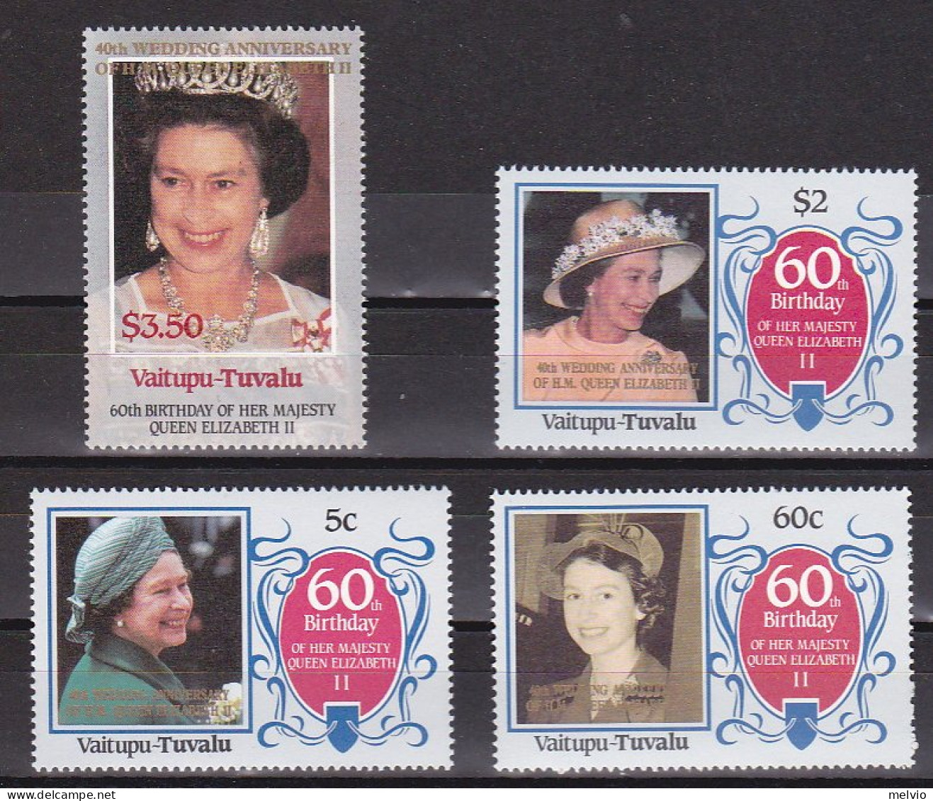 1986-Niutao Tuvalu (MNH=**) S.4v."60° Compleanno Della Regina Elisabetta II" - Tuvalu (fr. Elliceinseln)