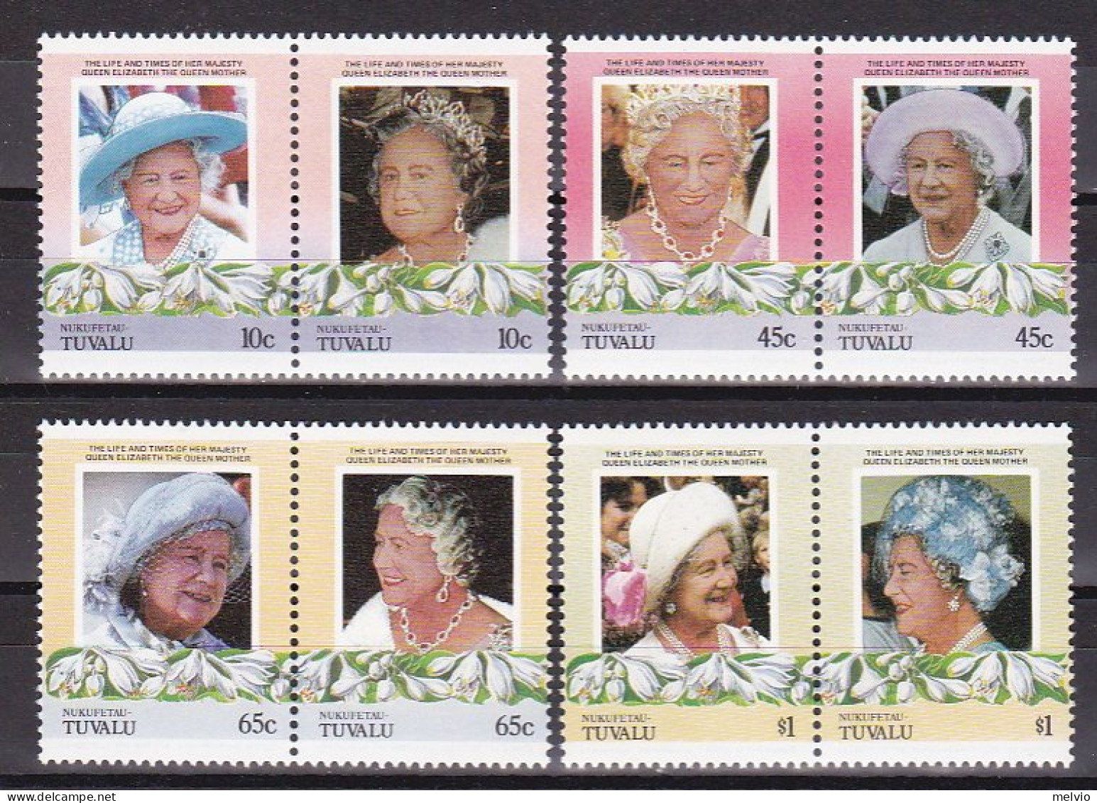 1985-Isole Vergini (MNH=**)s.8v."Anniversary Of The Queen Mother" - Britse Maagdeneilanden