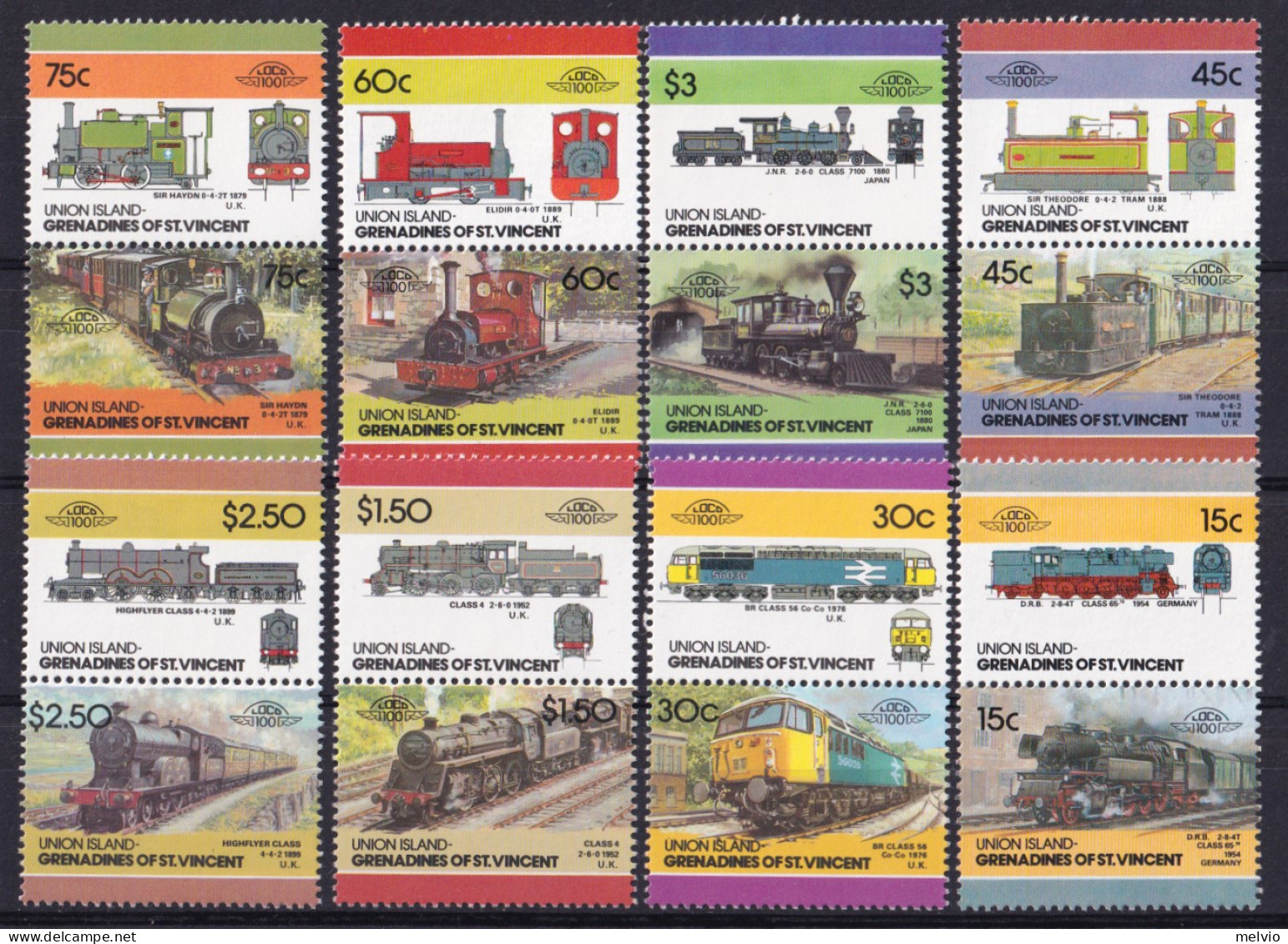 1984-Union Island St.Vincent (MNH=**) S.16v."Locomotive" - St.Vincent (1979-...)