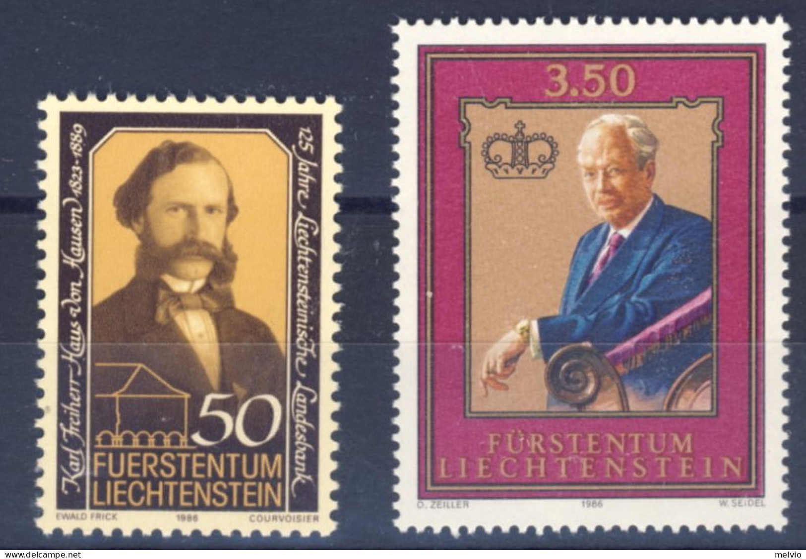 1986-Liechtenstein (MNH=**) 2 Serie 2 Valori Anniversari - Ongebruikt
