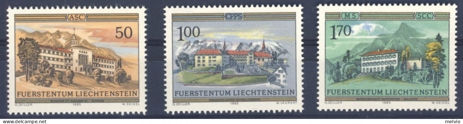 1985-Liechtenstein (MNH=**) Serie 3 Valori Ordini Religiosi Monasteri - Neufs