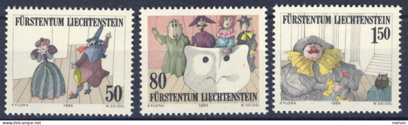 1985-Liechtenstein (MNH=**) Serie 3 Valori Teatro - Ongebruikt