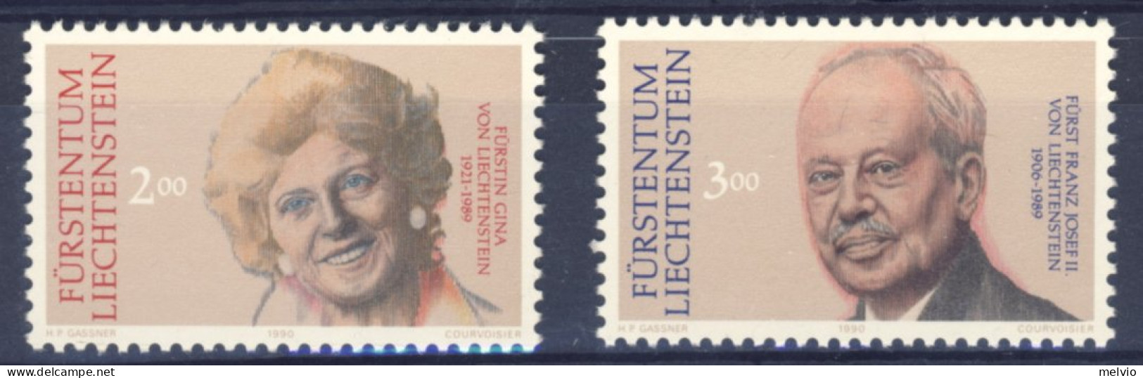 1990-Liechtenstein (MNH=**) Serie 2 Valori Principi - Nuovi