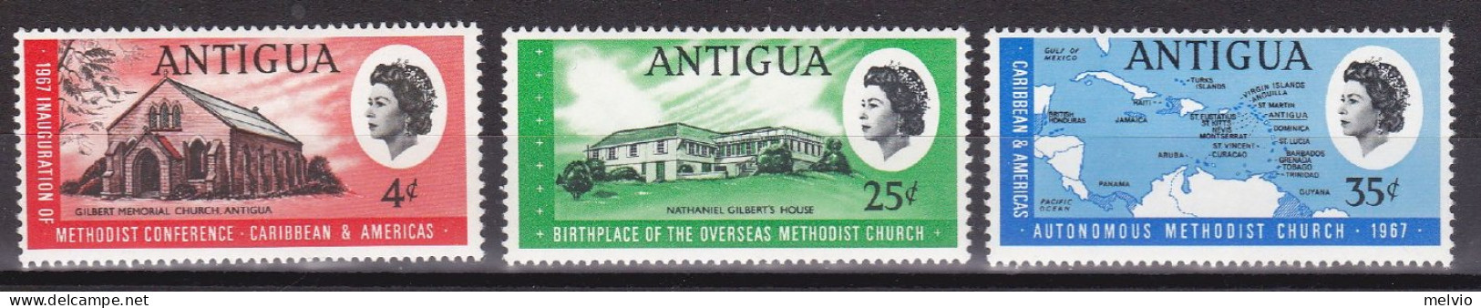 1967-Antigua (MNH=**) S.3v."Edifici Monumenti Carta Geografica" - Antigua And Barbuda (1981-...)