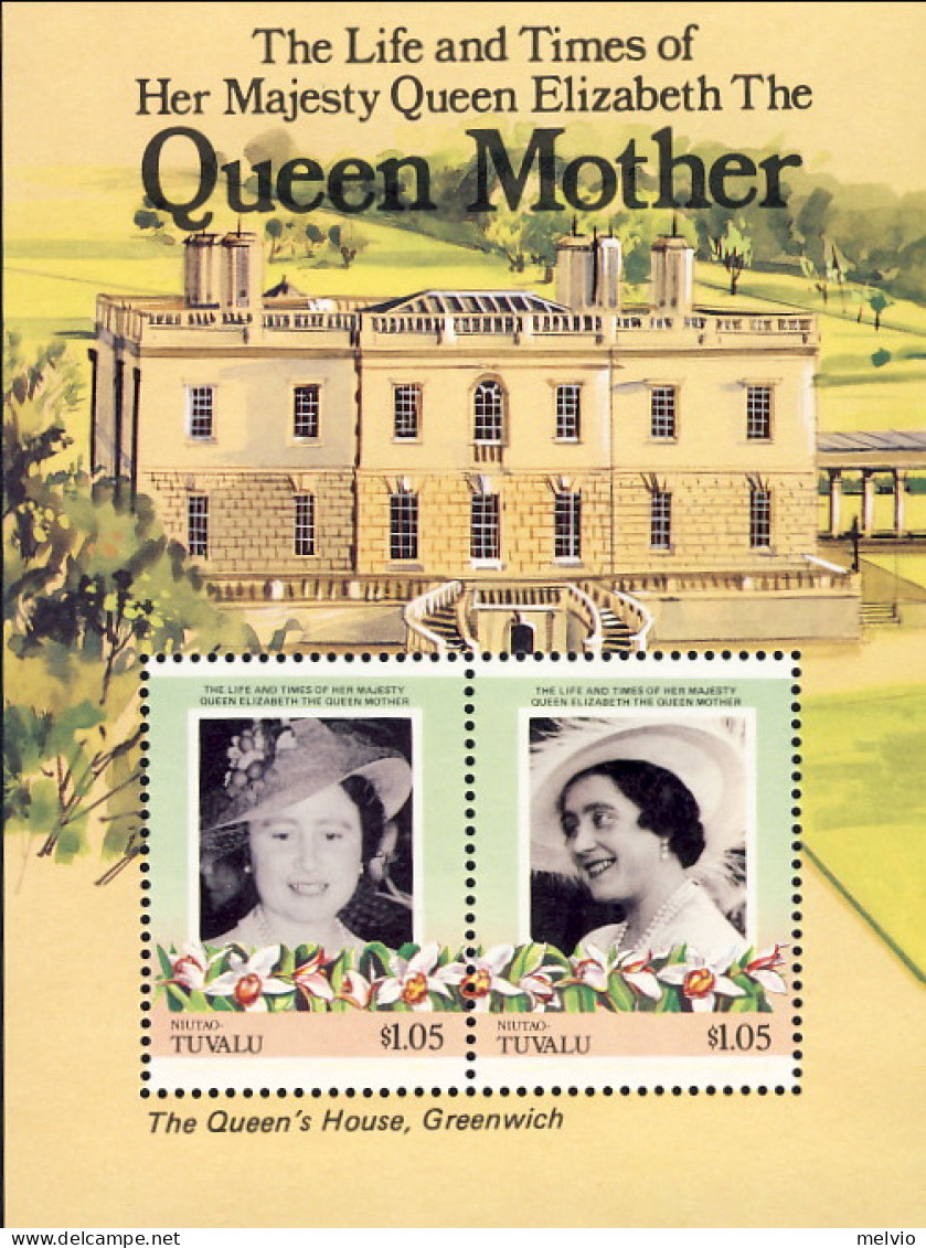 1985-Niutao Tuvalu (MNH=**) Foglietto S.2v."Anniversary Of The Queen Mother" - Tuvalu