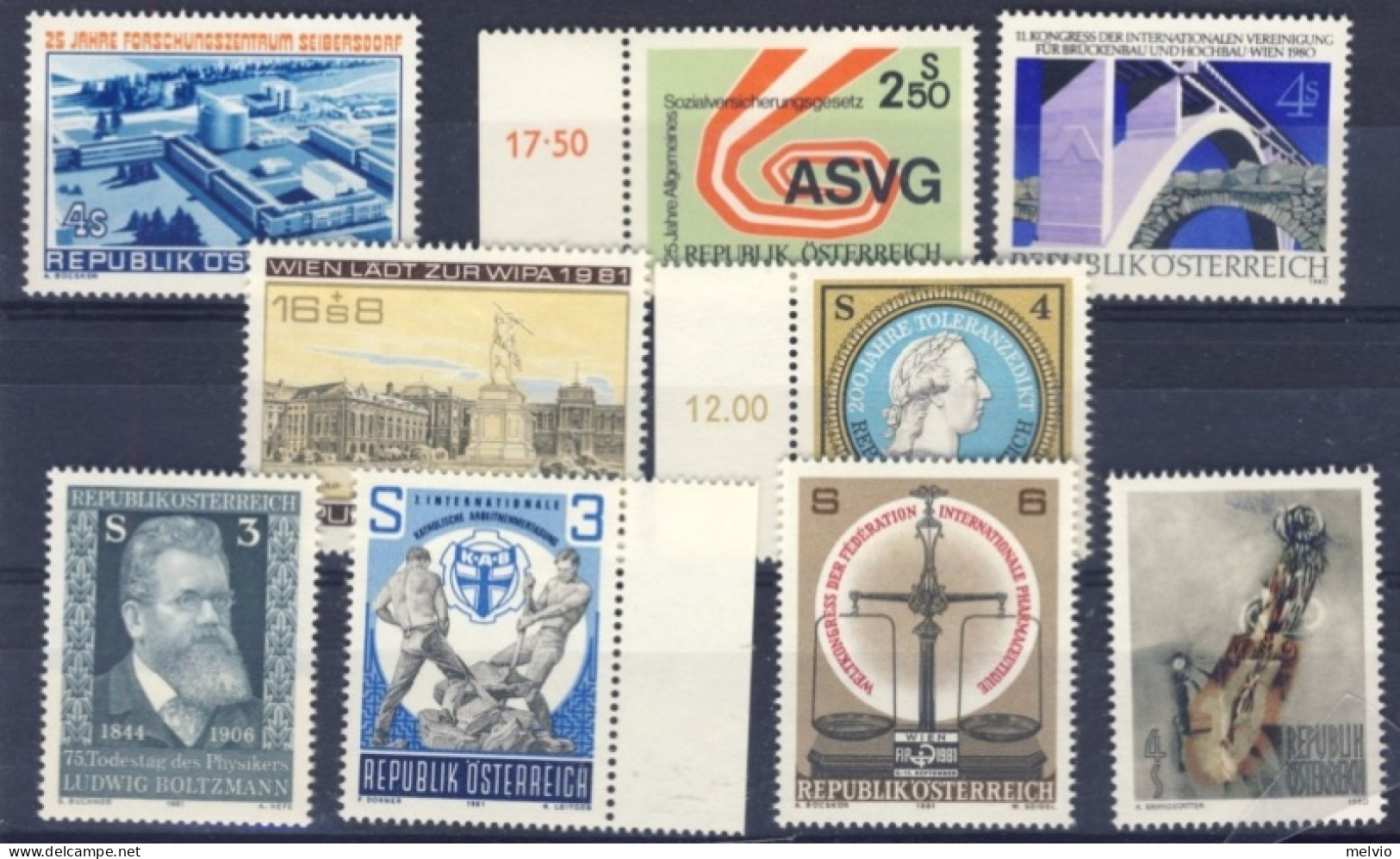 1980/1-Austria (MNH=**) Lotto Di 9 Valori - Autres & Non Classés