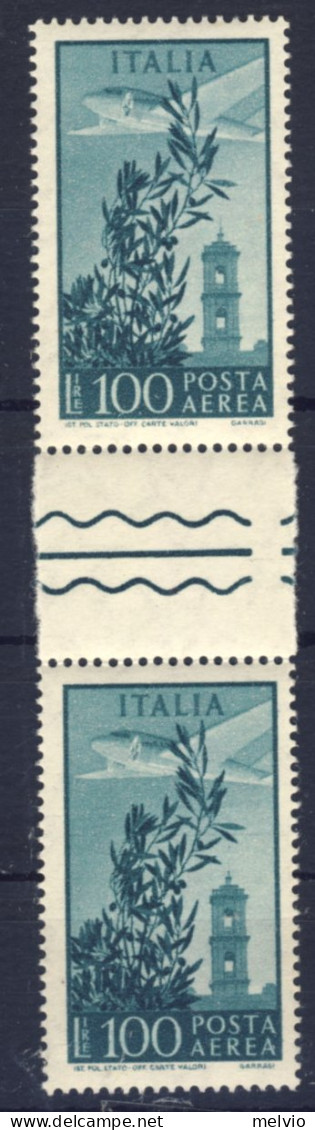 1955/9-Italia (MNH=**) Coppia Posta Aerea Lire 100 Campidoglio Filigrana Stelle  - 1946-60: Neufs