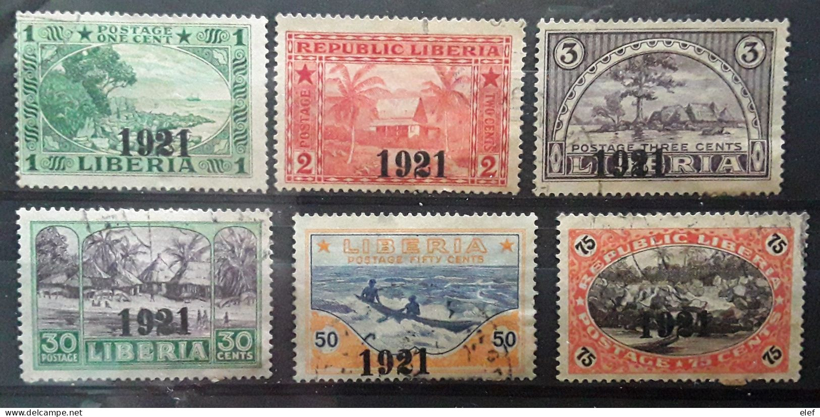 LIBERIA 1921 , 6 Timbres Surchargés 1921 Overprint Yvert 180,181,182,188,189,190, Obl TB - Liberia